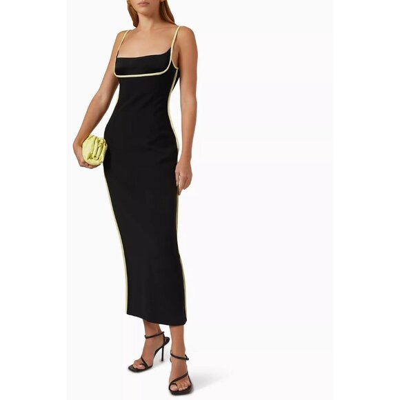 Paris Georgia Womens Dress in Black Leather Lime Small New Midi Cocktail - Picture 11 of 16